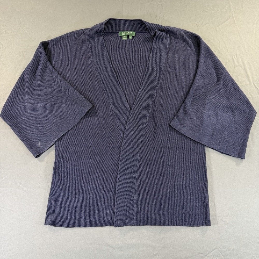 Lauren‎ Ralph Lauren Cardigan L Purple Linen Open Front Knit Casual Boho